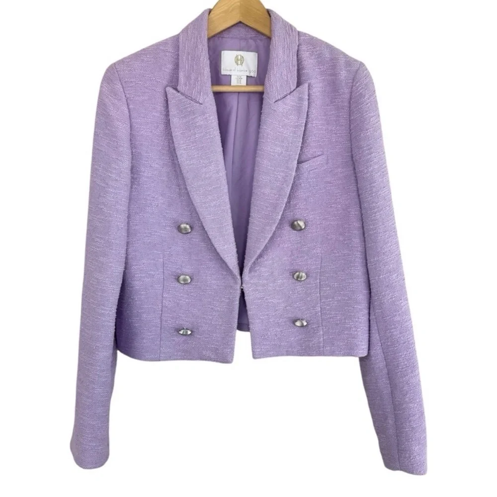 House Of Harlow 1960 Purple‎ Tweed Cropped Blazer Jacket Size Medium